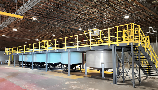 A steel mezzanine structure helps optimize warehouse space
