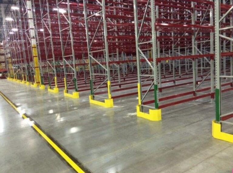 Storage Rack End Guards protect sensitive pallet rack row ends