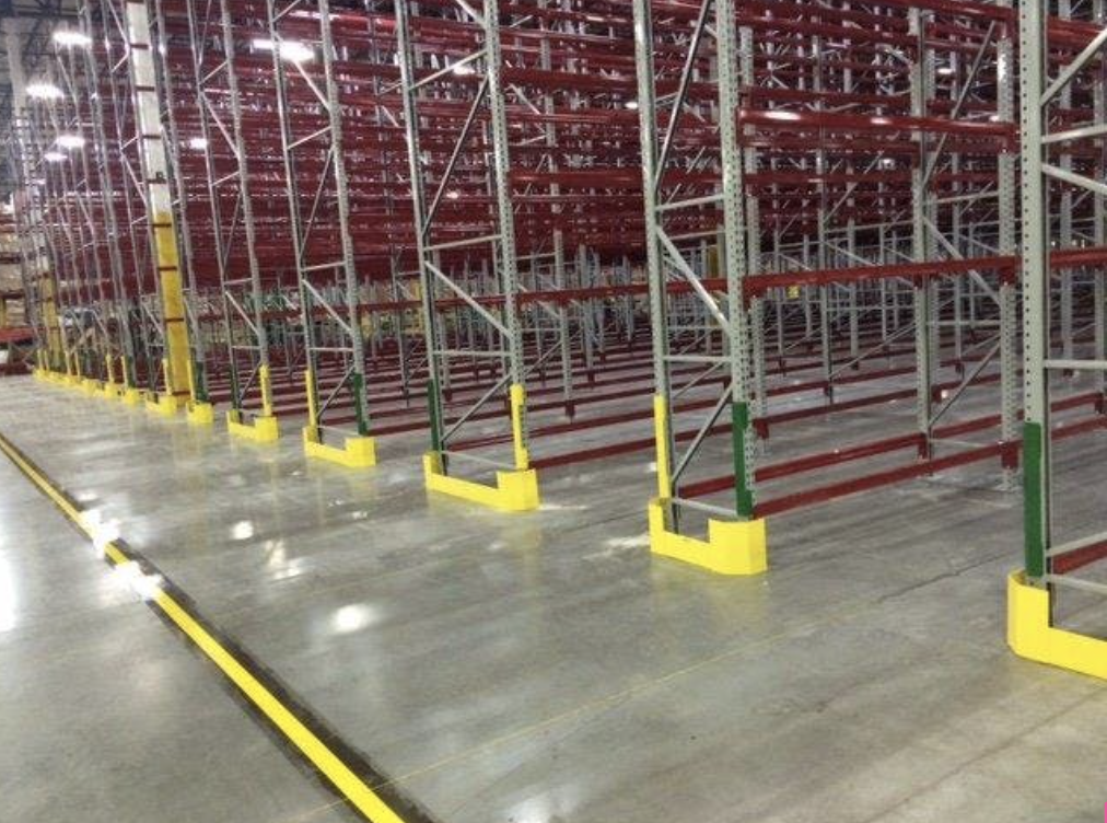 Storage Rack End Guards protect sensitive pallet rack row ends