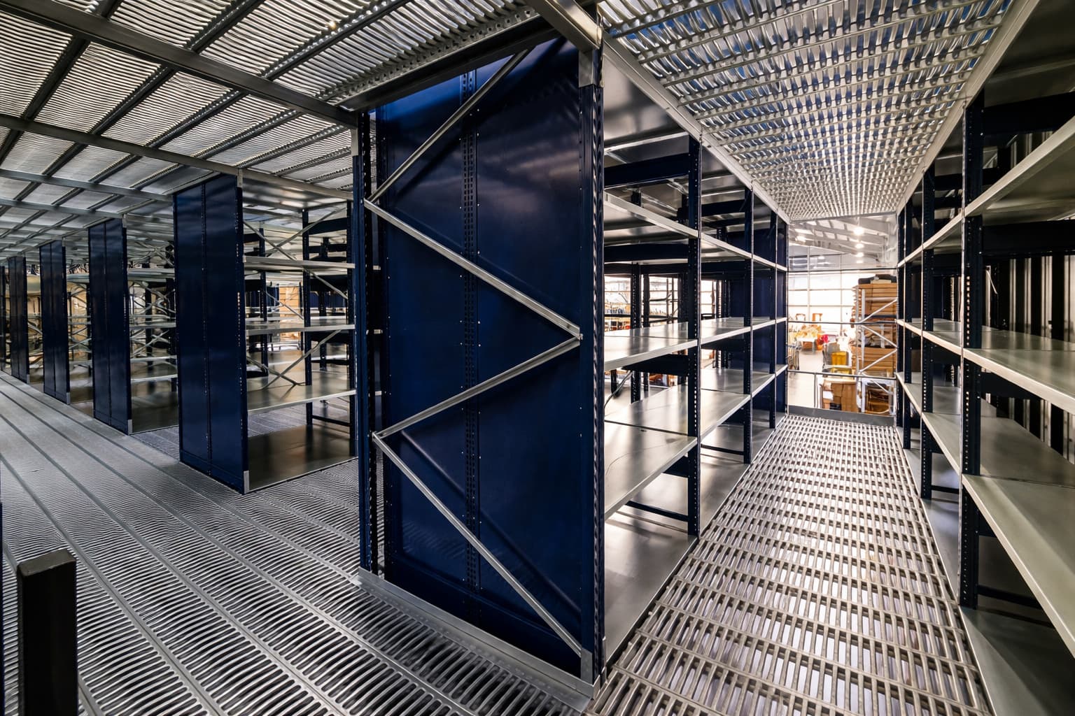 A well-maintained multi-level mezzanine system by KABTech