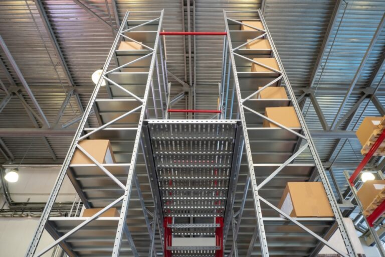 Vertical shot of an office mezzanine system