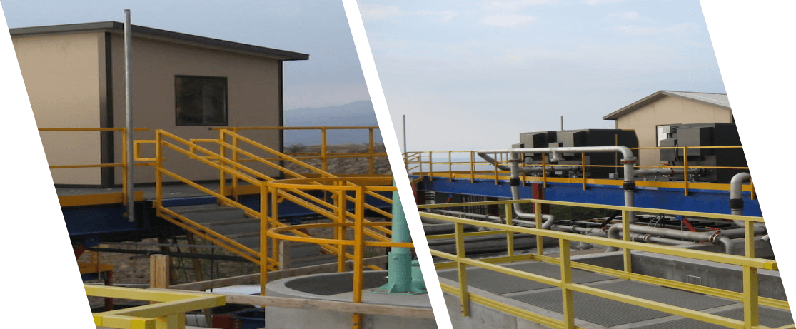 Custom-built steel generator access platform with stairs, guardrails, and walkways
