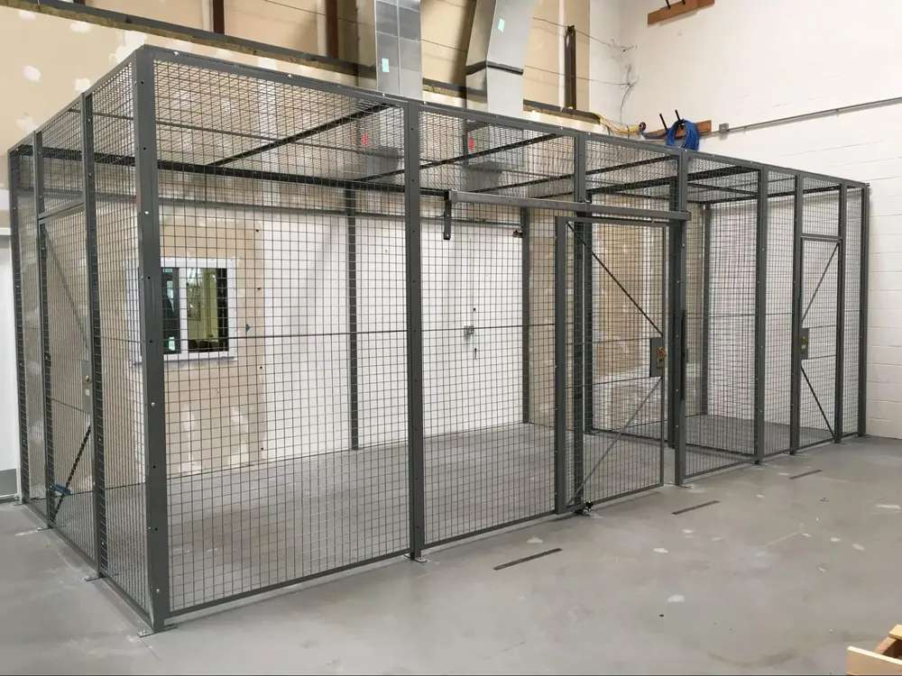 Black Mesh Partition Cages for Equipment Storage